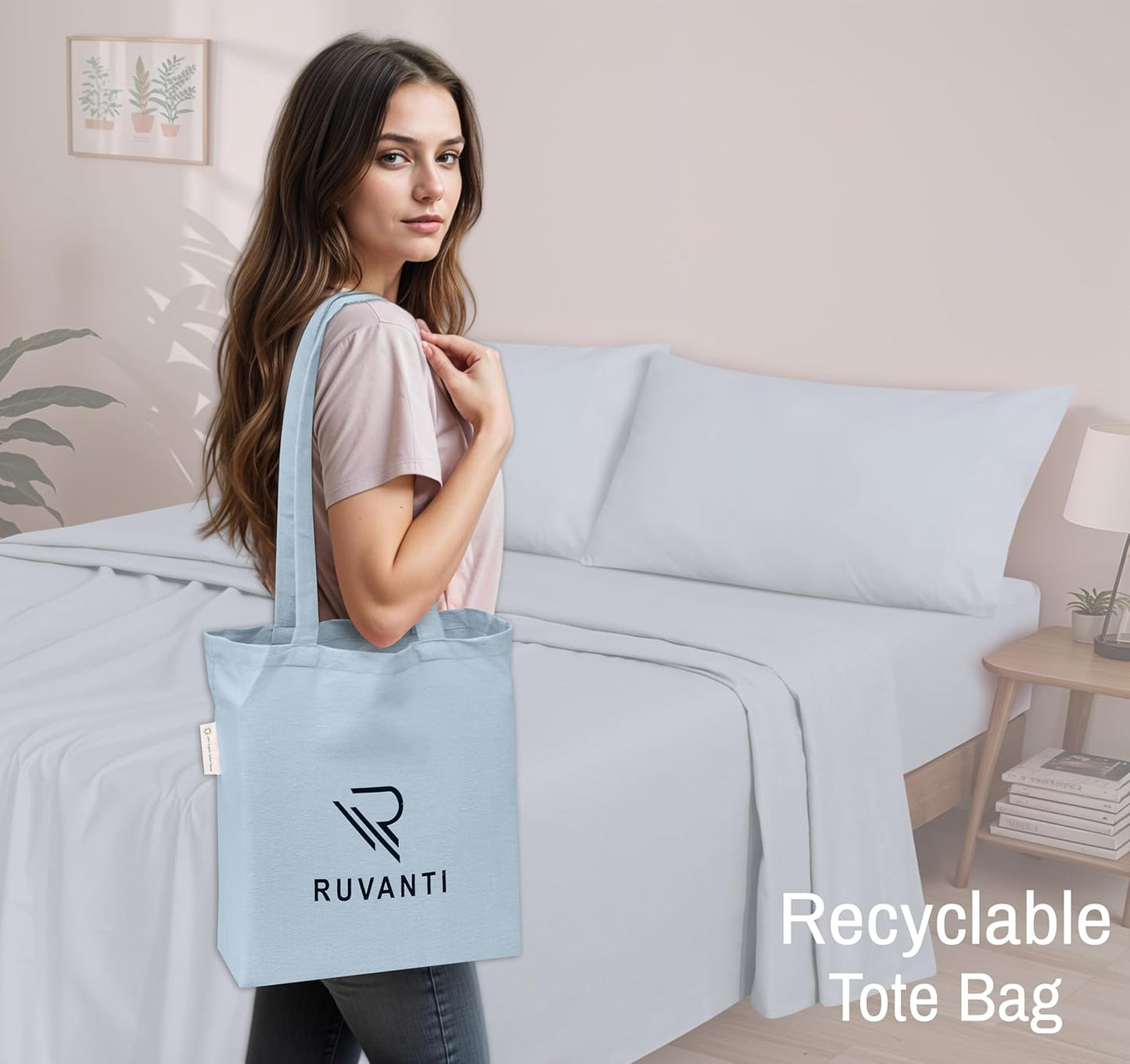 Flannel Sheets California King Size - GOTS Certified 100% Organic Cotton, 4 Piece Warm, Soft & Breathable Set, Deep Pocket Snug Fit, Double Brushed Cozy All Season Bedding, Baby Blue