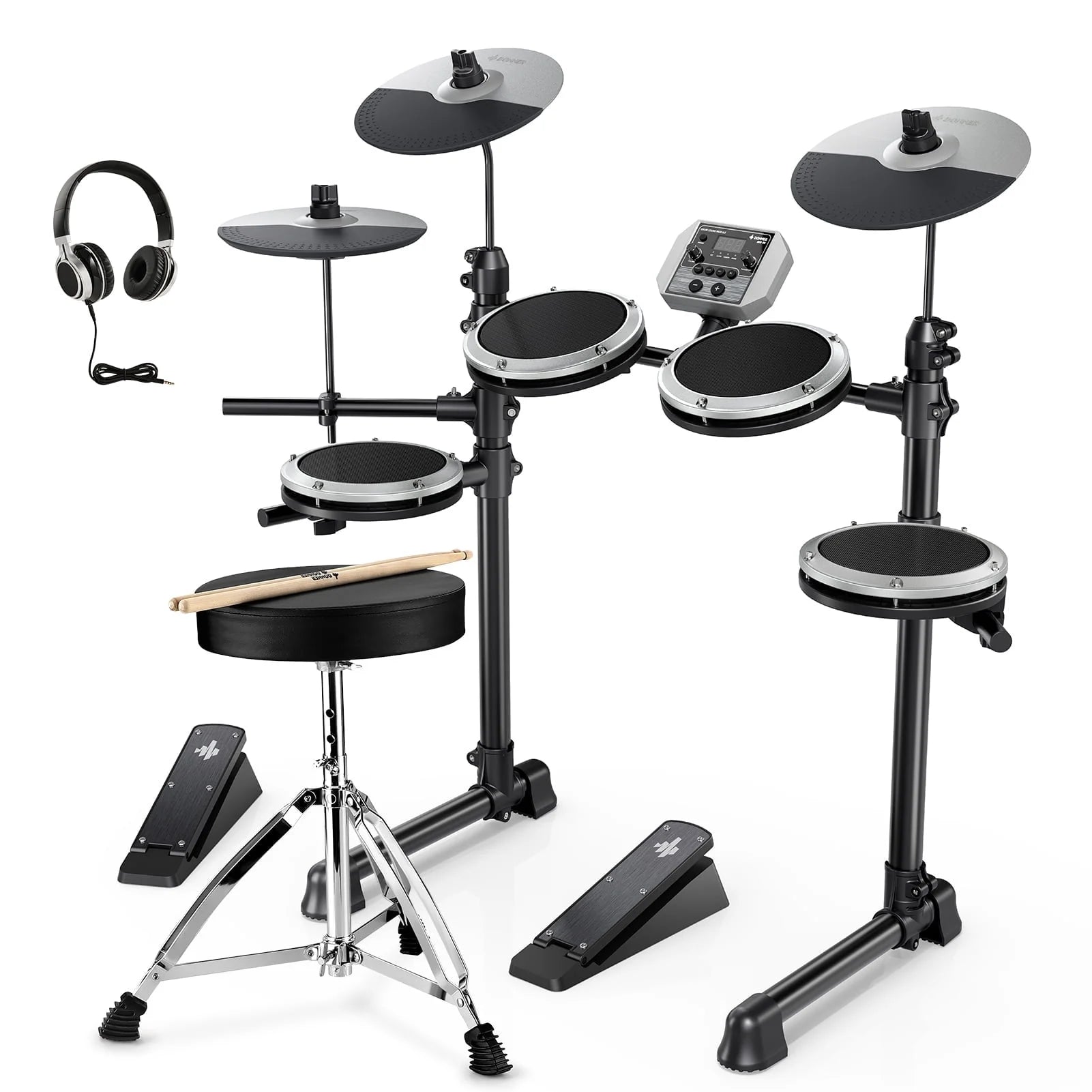 Electric Drum Set for Beginner with 180+ Sounds, Quiet Mesh Kid Child Students Electronic Drum Kit with Heavy Duty Pedals, On-Ear Headphones, DED-80 New Update Color