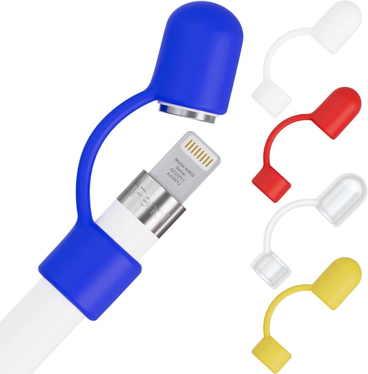 Pencil 5-Pcs Apple Pencil Cap Replacement and Holder, Protective Cover & Tether Prevents Damage, Apple Pen Cap Works with Apple Ipad Pro Pencil (Blue, Red, Yellow, White, Clear)