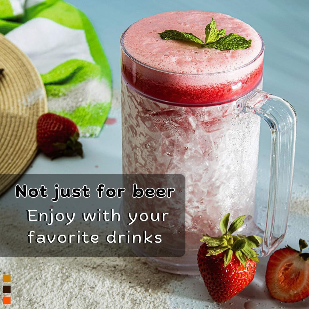 Beer Mugs for Freezer, Double Wall Insulated Plastic Glasses – Freezer Mugs, 16 Oz – Perfect Frozen Beer Mugs for Home Bar Accessories, Gifts for Men, 1 Pack