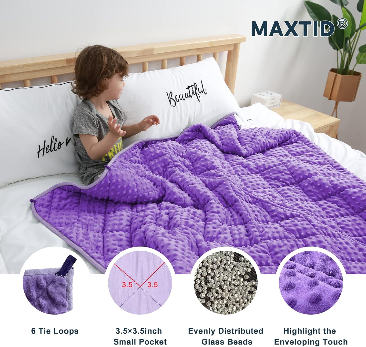 Violet Weighted Blanket for Kids 5Lbs 36Inx48In for Children 30 to 70Lbs Child Heavy Blanket Purple