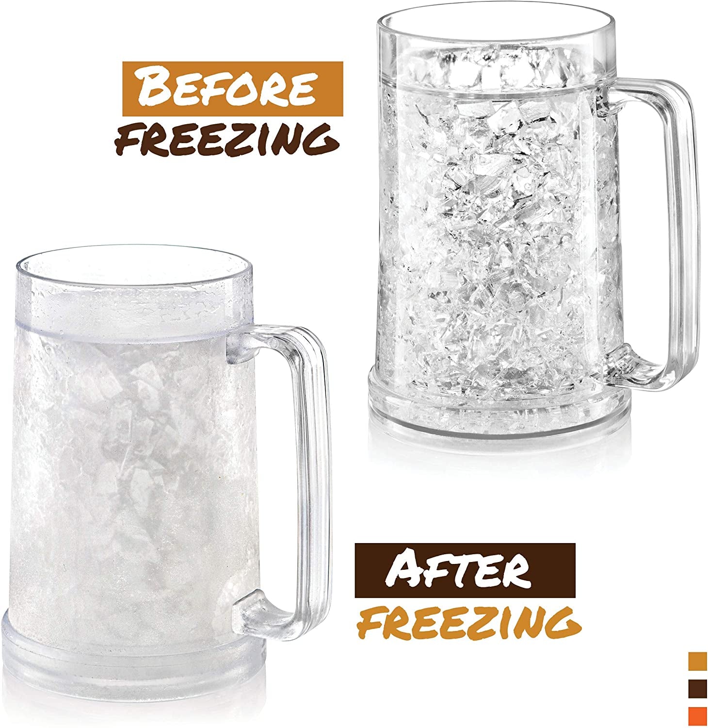 Beer Mugs for Freezer, Double Wall Insulated Plastic Glasses – Freezer Mugs, 16 Oz – Perfect Frozen Beer Mugs for Home Bar Accessories, Gifts for Men, 1 Pack