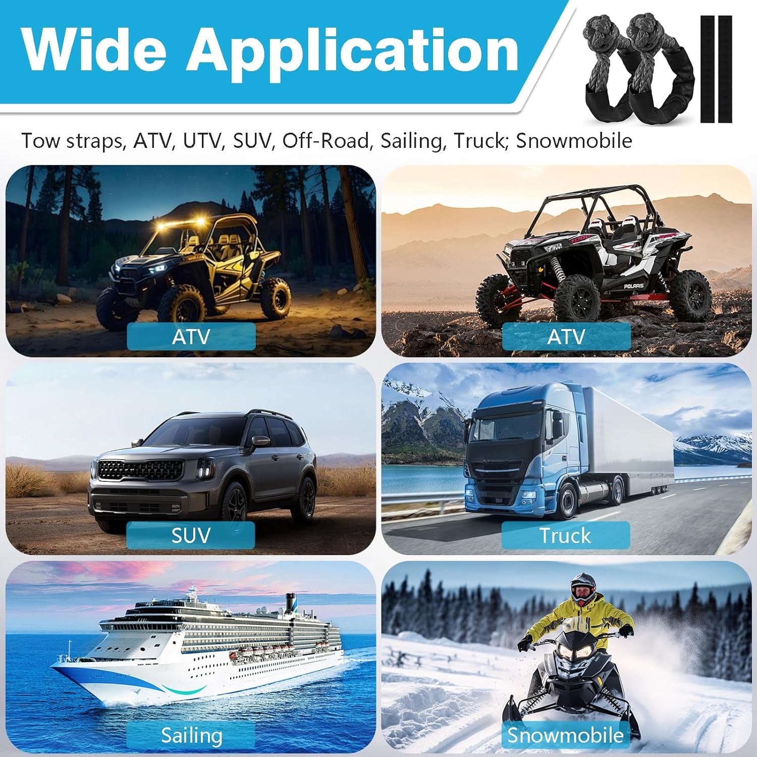 1/2 Inch X 22 Inch Soft Shackles 2 Pack Soft Shackle, (57,000 LBS Breaking Strength) with Protective Sleeve for Off-Road Sailing ATV 4X4 Synthetic Road Recovery Rope Soft Shackle for Recovery