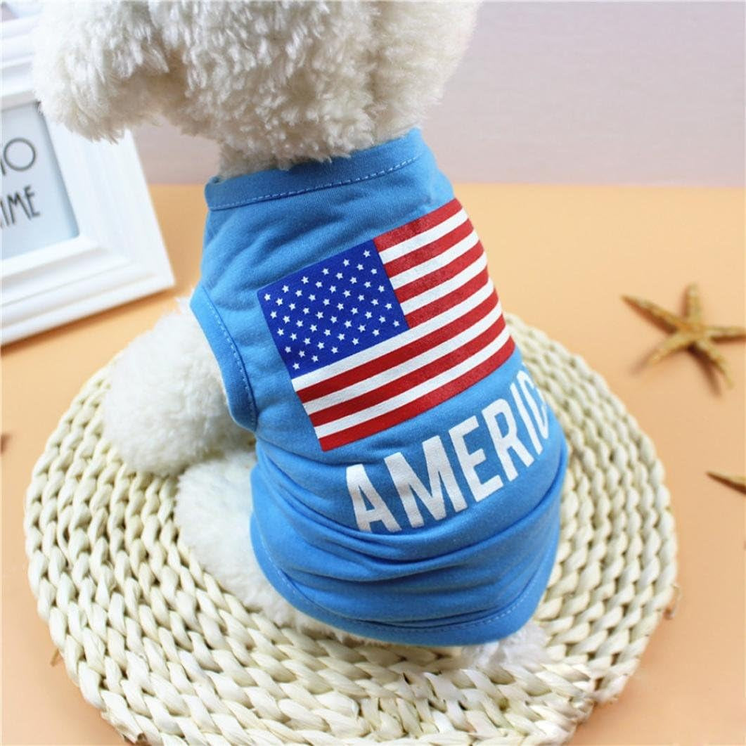 Wakeu Pet Shirt USA Flag Style Small Dog Clothes Pet Puppy Cat Costume Summer Apparel (S, Blue)