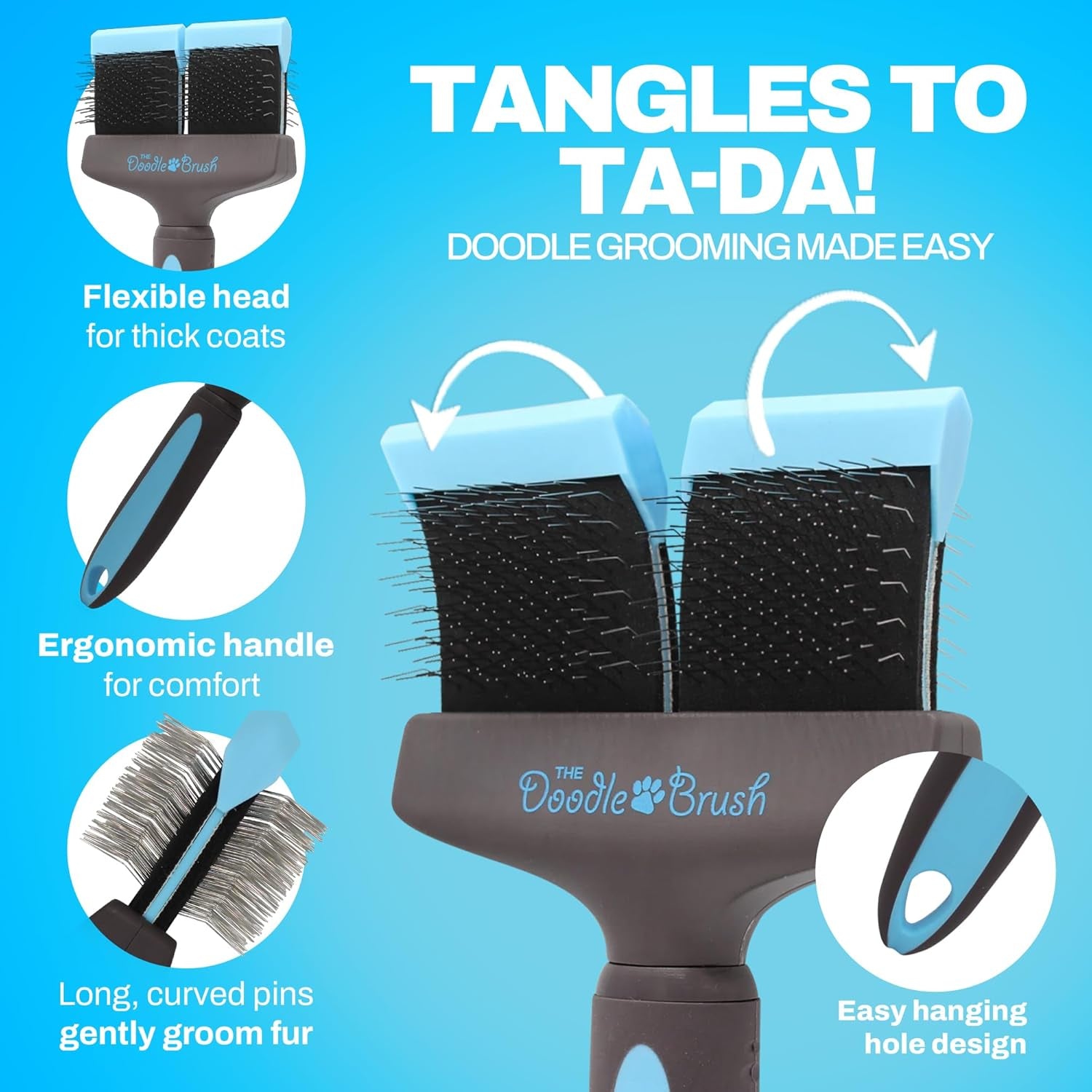 Doodle Brush for Dogs - Dog Hair, Dog Brush for Poodles, Goldendoodle, Bernedoodle - Flexible Head Slicker for Dogs, Poodle, Labradoodle, Sheepadoodle - Dual Head