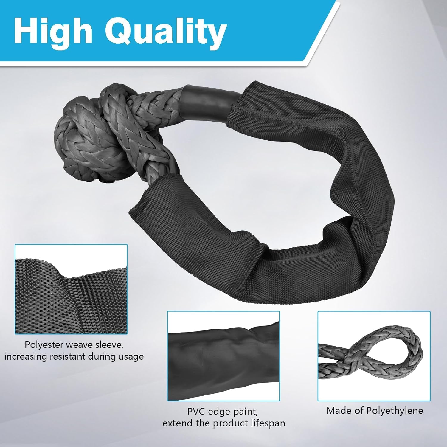 1/2 Inch X 22 Inch Soft Shackles 2 Pack Soft Shackle, (57,000 LBS Breaking Strength) with Protective Sleeve for Off-Road Sailing ATV 4X4 Synthetic Road Recovery Rope Soft Shackle for Recovery