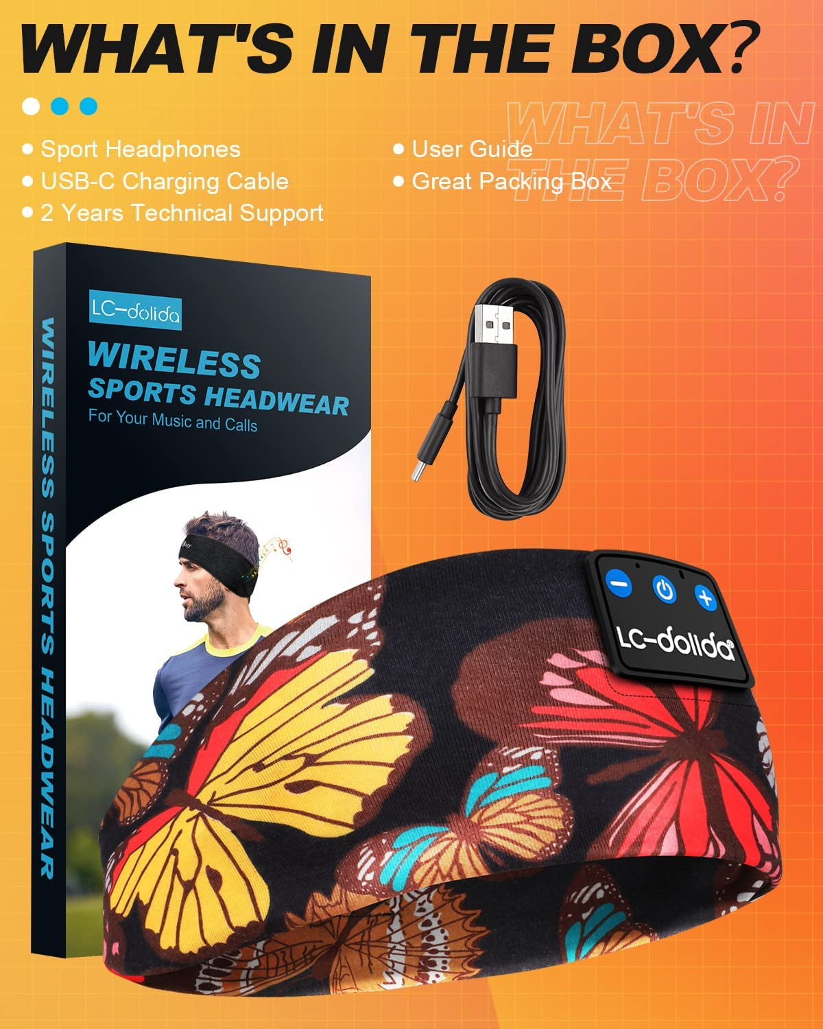 Sleep Headphones Headband Bluetooth 5.4, Sports Headband Earphones Wireless with Speaker Microphone USB C for Women Sleeping Gift Workout Jogging Yoga Insomnia Travel Meditation, Butterfly