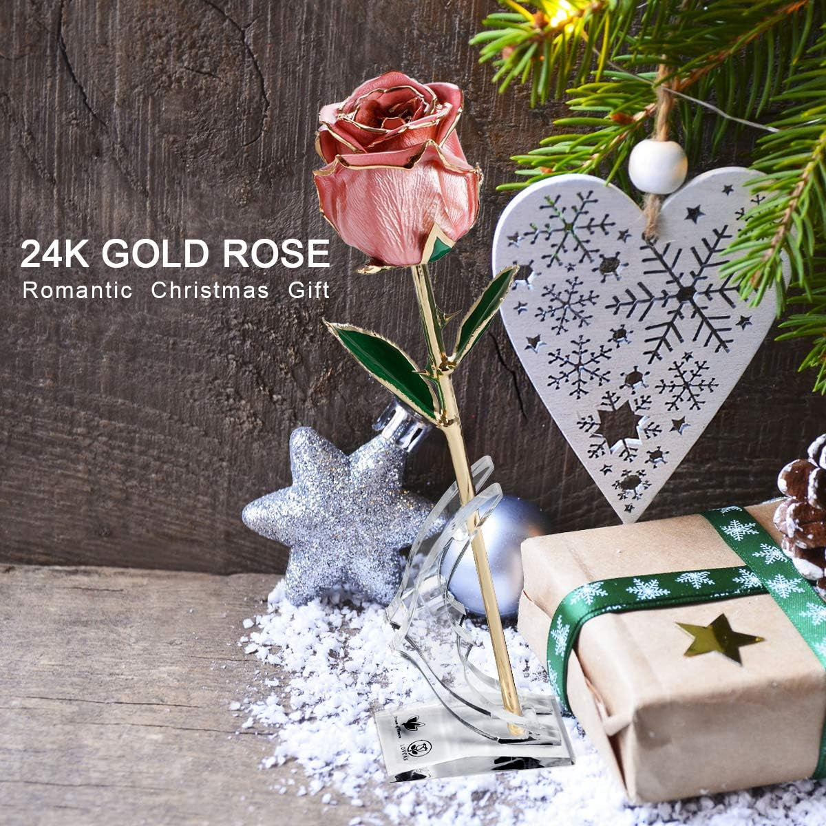 Birthday Gifts 24K Gold Rose, Gold Plated Rose Dipped Rose Everlasting Long Stem Real Rose, Rose Flower Gifts for Valentine'S Day/Christmas/Graduation/Best for Her,Mom,Wife,Women