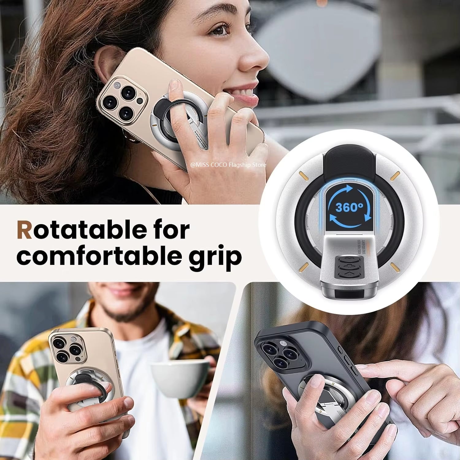 For Magsafe Phone Grip Stand, 3-In-1 Magnetic Finger Ring Holder Double-Sided Magnetic Phone Stand for Iphone 17 16 15 14 13 12