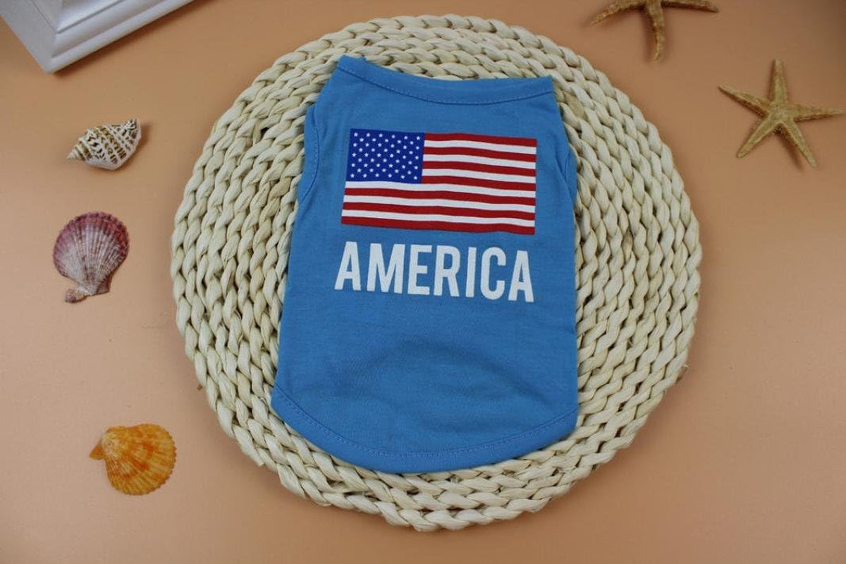 Wakeu Pet Shirt USA Flag Style Small Dog Clothes Pet Puppy Cat Costume Summer Apparel (S, Blue)