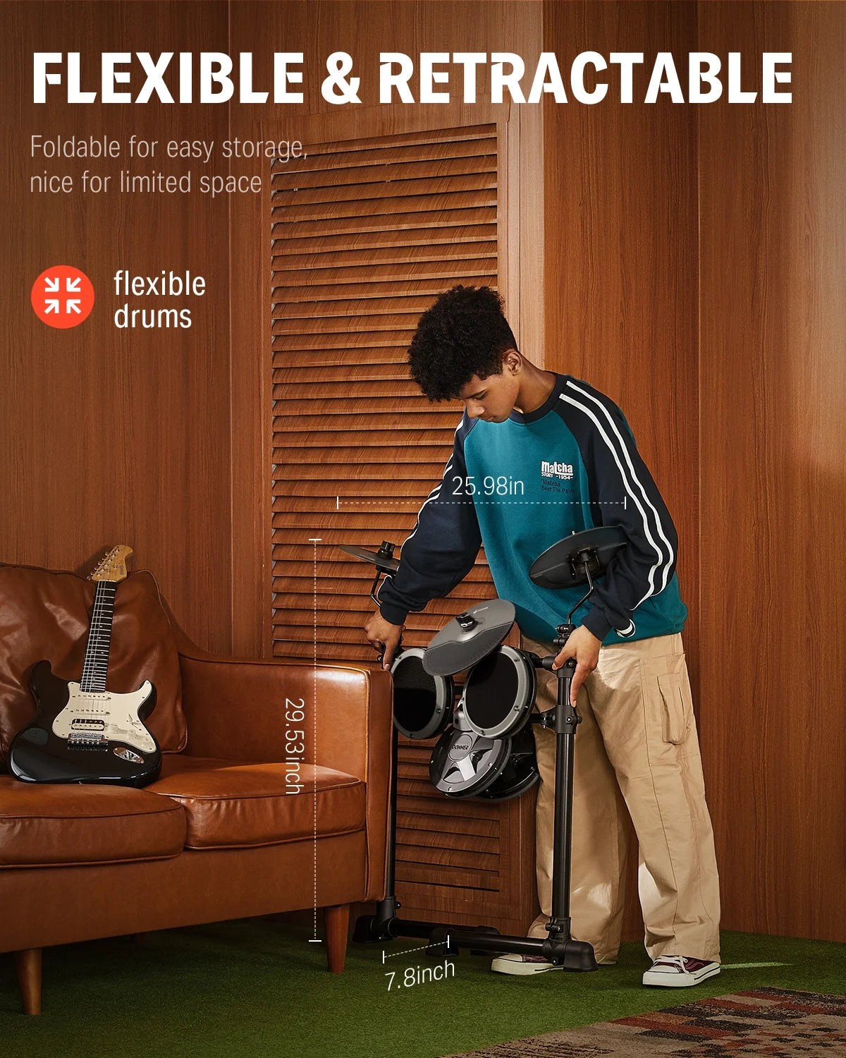 Electric Drum Set for Beginner with 180+ Sounds, Quiet Mesh Kid Child Students Electronic Drum Kit with Heavy Duty Pedals, On-Ear Headphones, DED-80 New Update Color