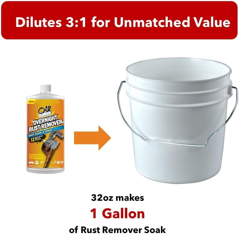Overnight Rust Remover - Safe & Easy Soak for Tools, Auto Parts, Antiques, 32Oz Concentrate - Makes 1-Gallon