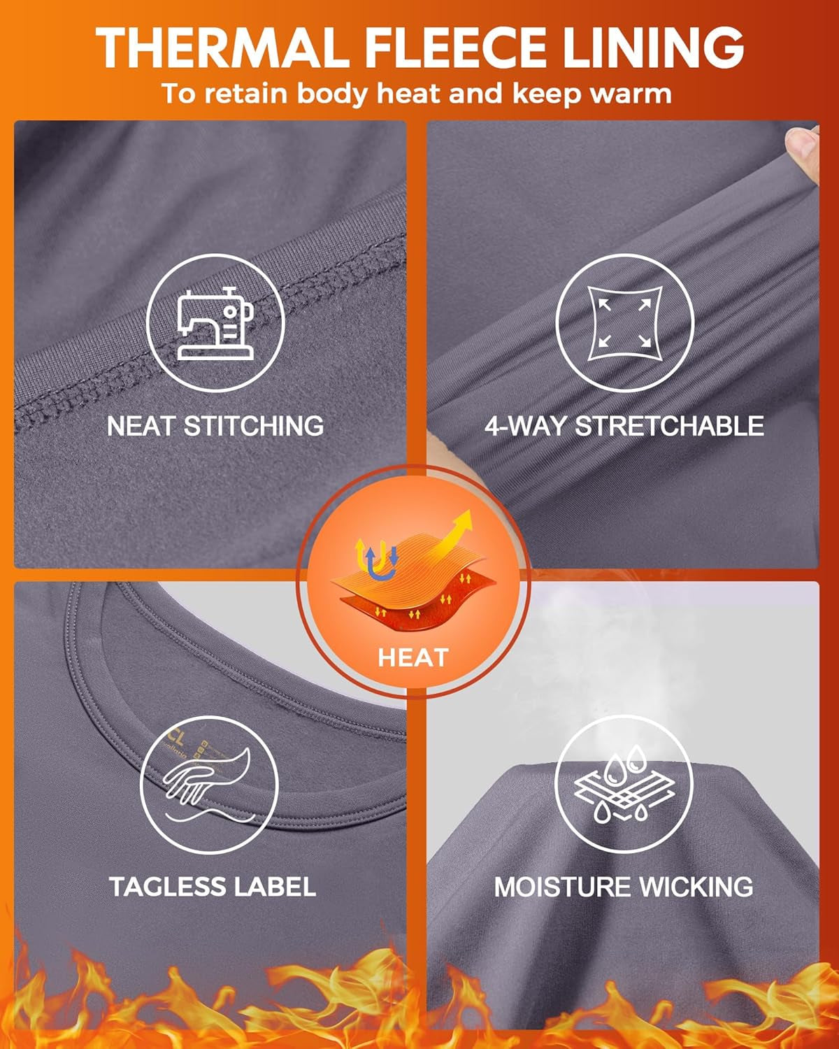 2 Pack Thermal Underwear for Men Long Johns Fleece Lined Base Layer Set Winter Bottom Top 2XS-6XL