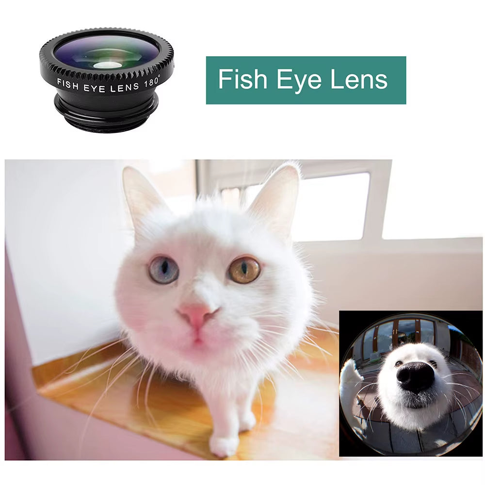 3 in 1 Phone Fisheye Lens 0.67X Wide Angle Micro Camera Lens Zoom Fish Eye Smartphone Len Kit with Phone Clip for All Smartphone