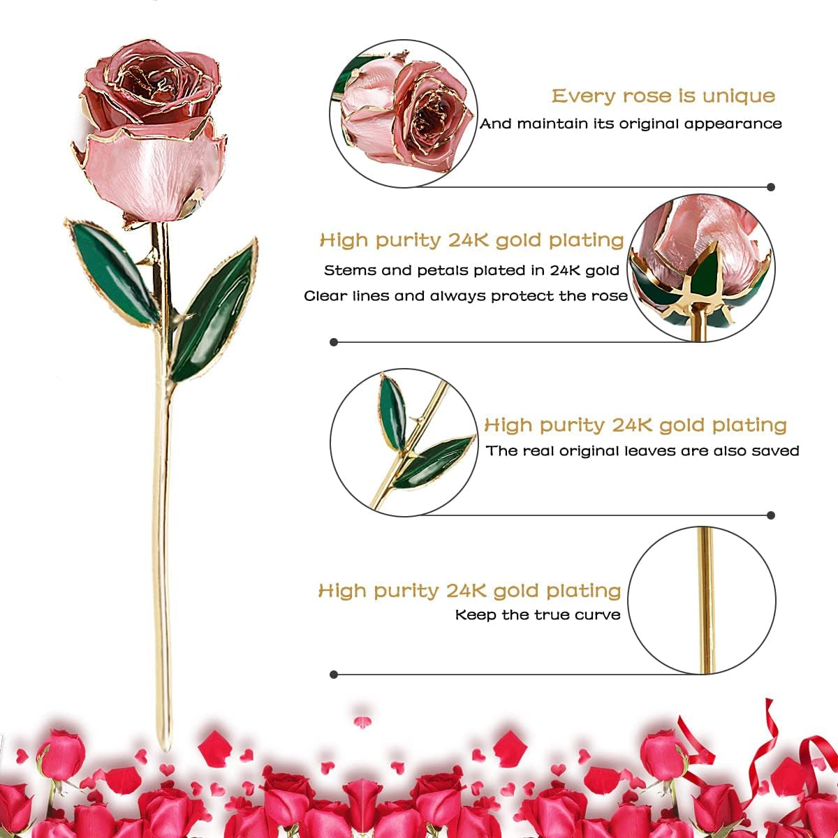 Birthday Gifts 24K Gold Rose, Gold Plated Rose Dipped Rose Everlasting Long Stem Real Rose, Rose Flower Gifts for Valentine'S Day/Christmas/Graduation/Best for Her,Mom,Wife,Women