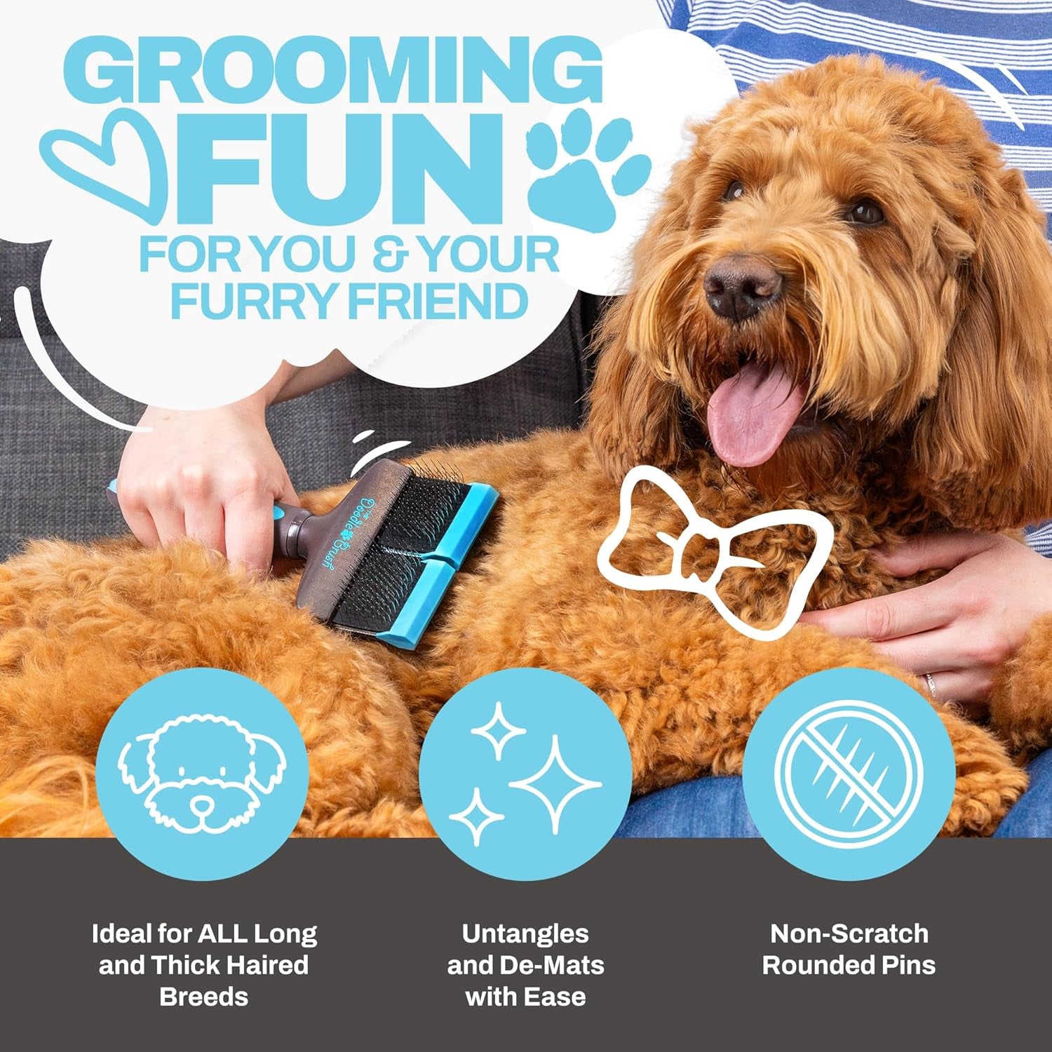 Doodle Brush for Dogs - Dog Hair, Dog Brush for Poodles, Goldendoodle, Bernedoodle - Flexible Head Slicker for Dogs, Poodle, Labradoodle, Sheepadoodle - Dual Head