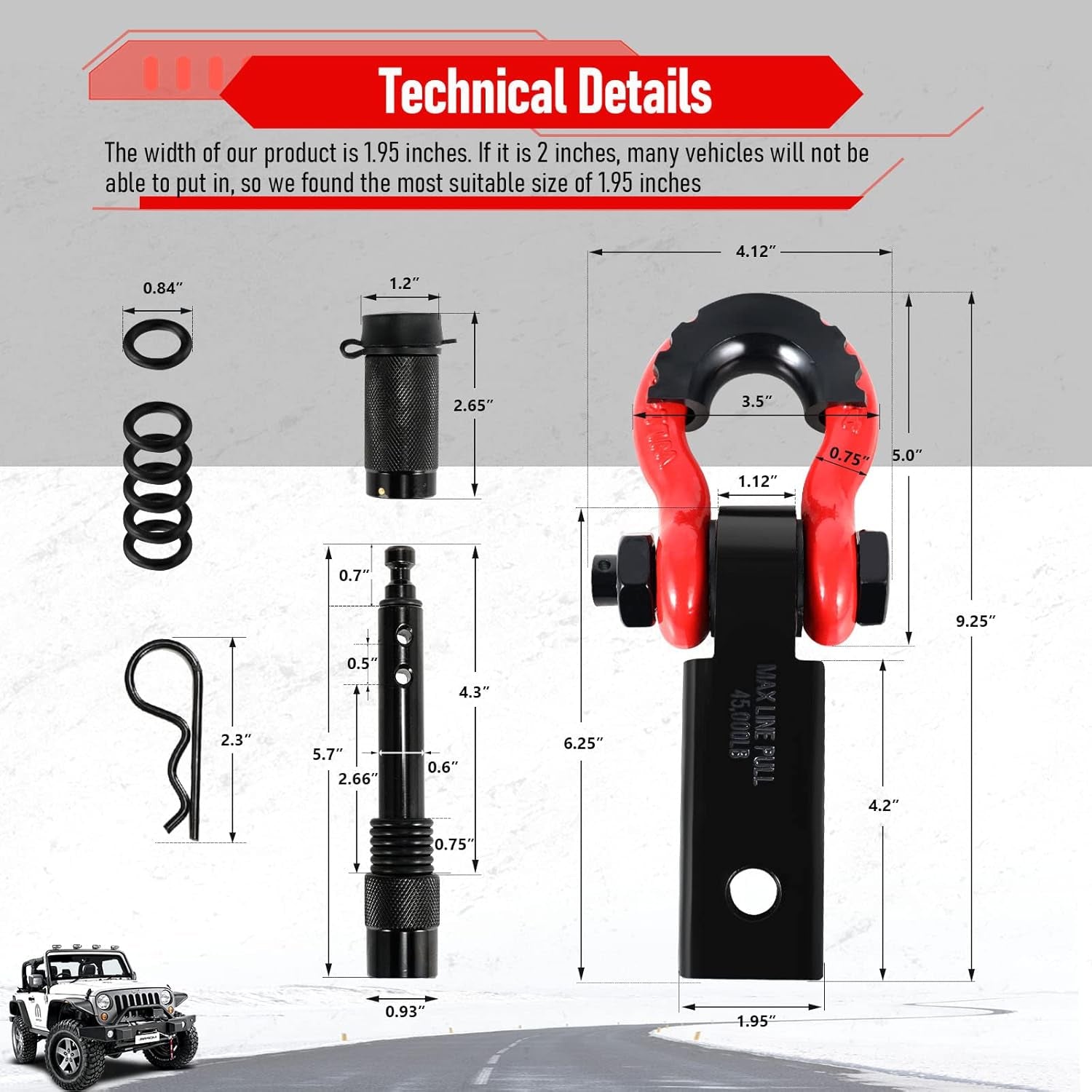 Shackle Hitch Receiver & Towing Hitch Lock, with 3/4 Inch D-Ring Shackle, 2 Insurance Pins, Weatherproof Anti-Theft Lockable Heavy Duty Solid Recovery Kit - Red