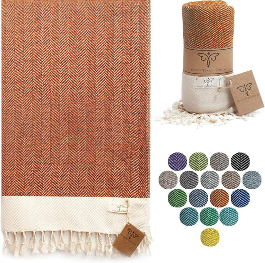 Herringbone Series Throw Blanket, 50X60 Inch, Outdoor Blankets, Throws and Blankets for Couch, Sofa, Bed, Chair, Beach Picnic, Travel Boho Turkish Blanket Throw, Orange