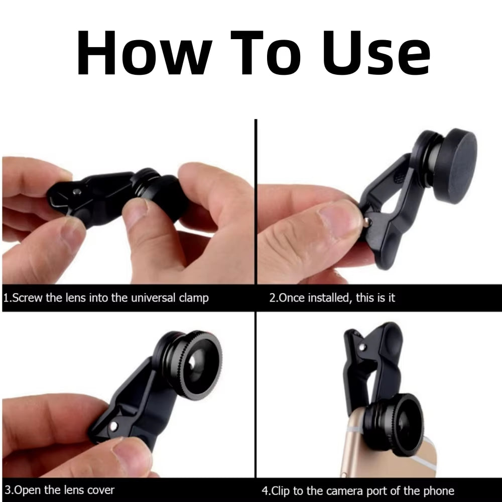 3 in 1 Phone Fisheye Lens 0.67X Wide Angle Micro Camera Lens Zoom Fish Eye Smartphone Len Kit with Phone Clip for All Smartphone