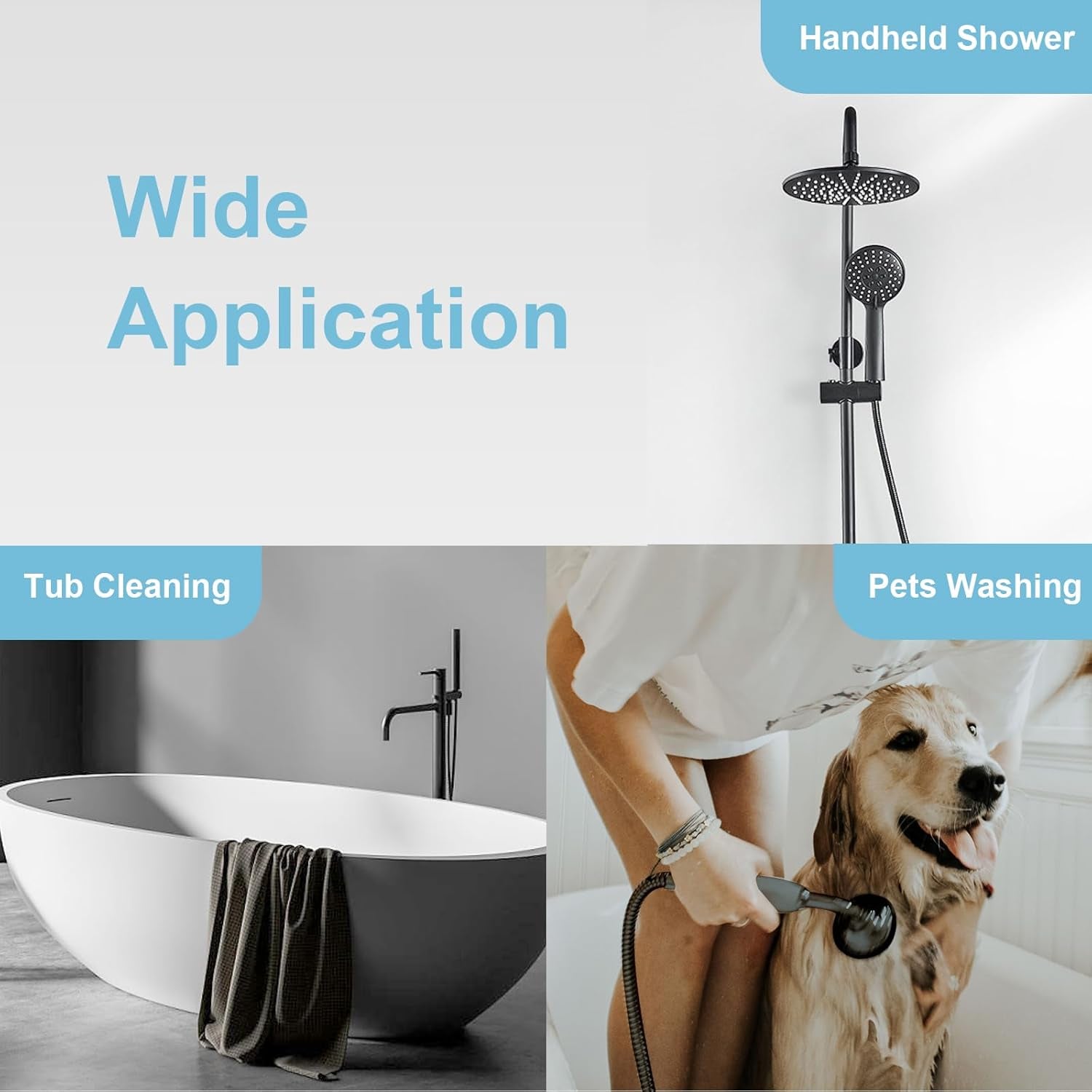 Shower Hose, Kink Free Stainless Steel Shower Hose Attachment Electroplating Handheld Shower Head Hose Flex Hoses Extension with Brass Insert & Nut for Pet Bathing Cleaning 60 Inch, Matte Black