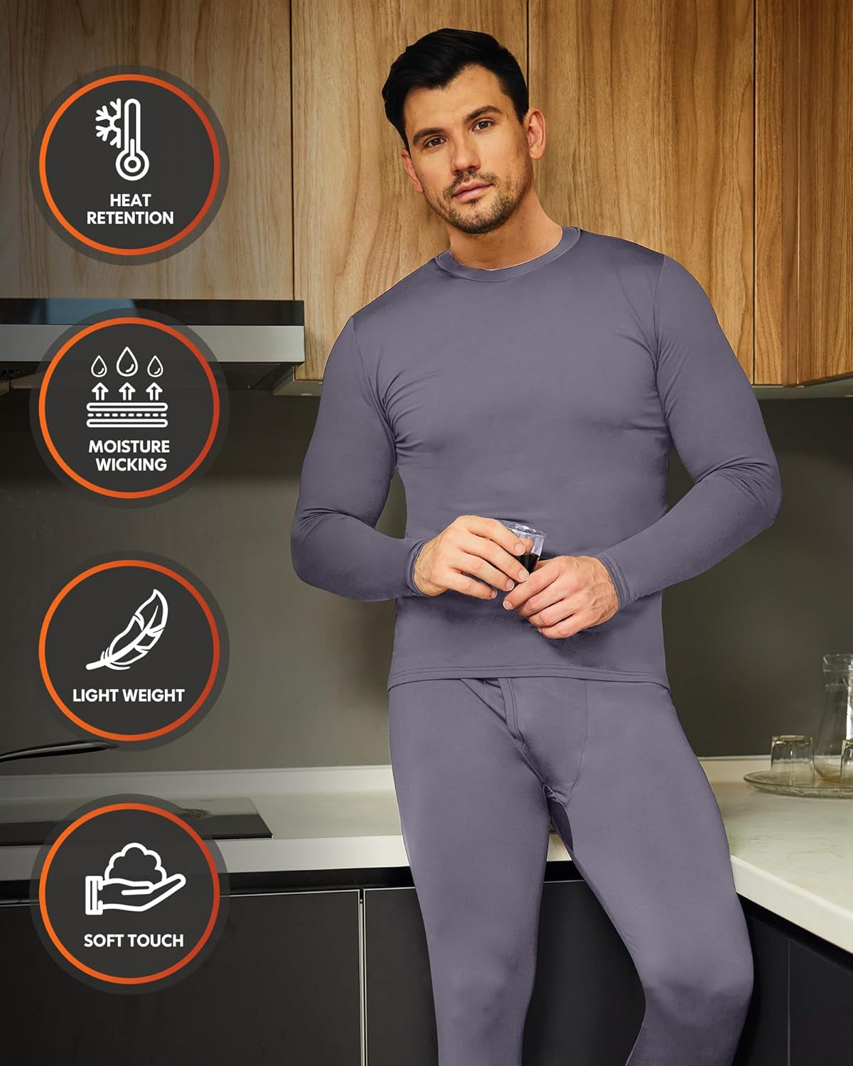 2 Pack Thermal Underwear for Men Long Johns Fleece Lined Base Layer Set Winter Bottom Top 2XS-6XL
