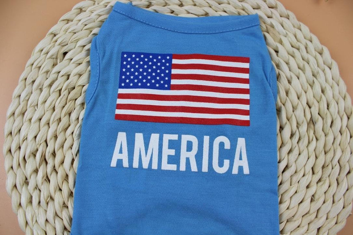 Wakeu Pet Shirt USA Flag Style Small Dog Clothes Pet Puppy Cat Costume Summer Apparel (S, Blue)