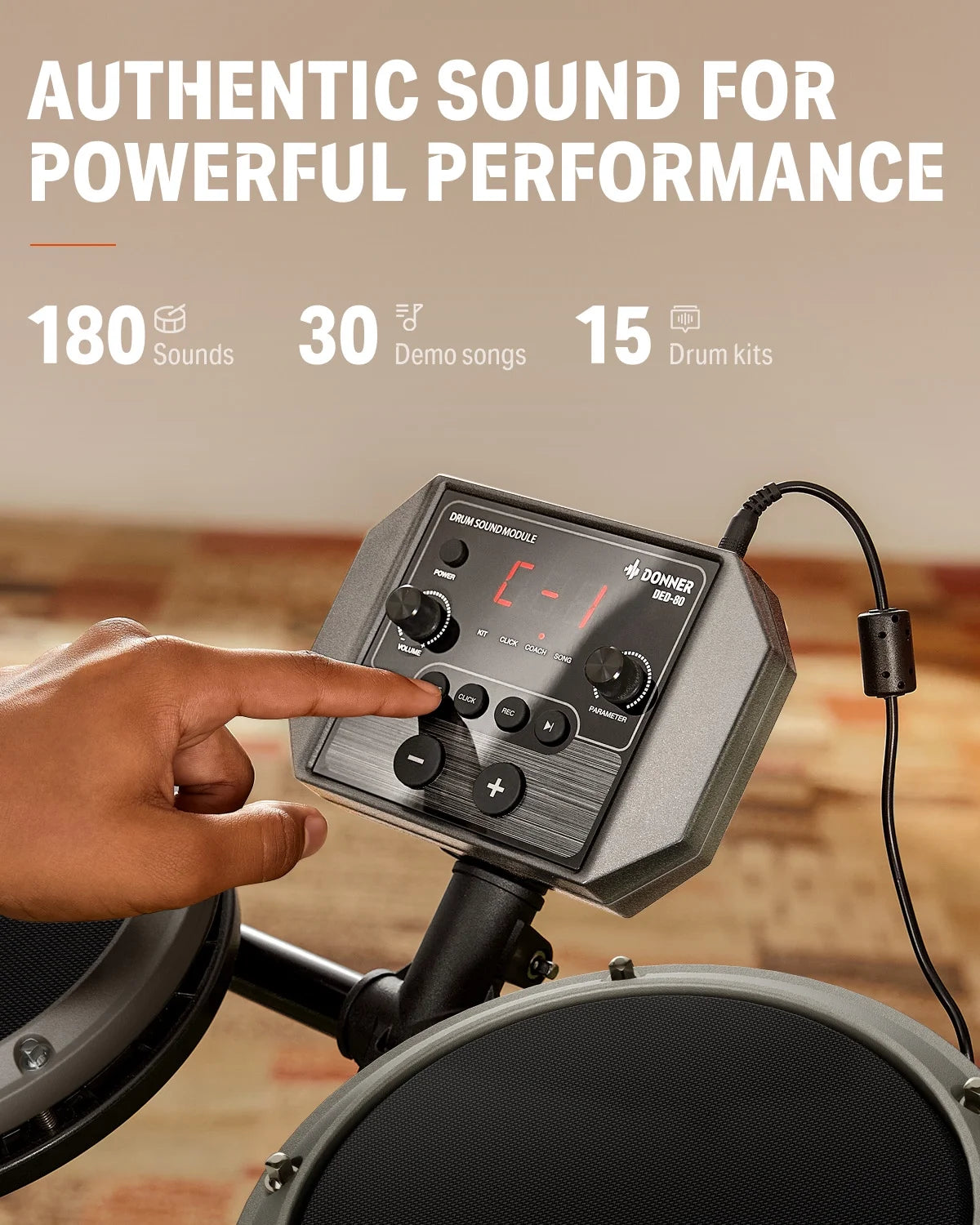 Electric Drum Set for Beginner with 180+ Sounds, Quiet Mesh Kid Child Students Electronic Drum Kit with Heavy Duty Pedals, On-Ear Headphones, DED-80 New Update Color