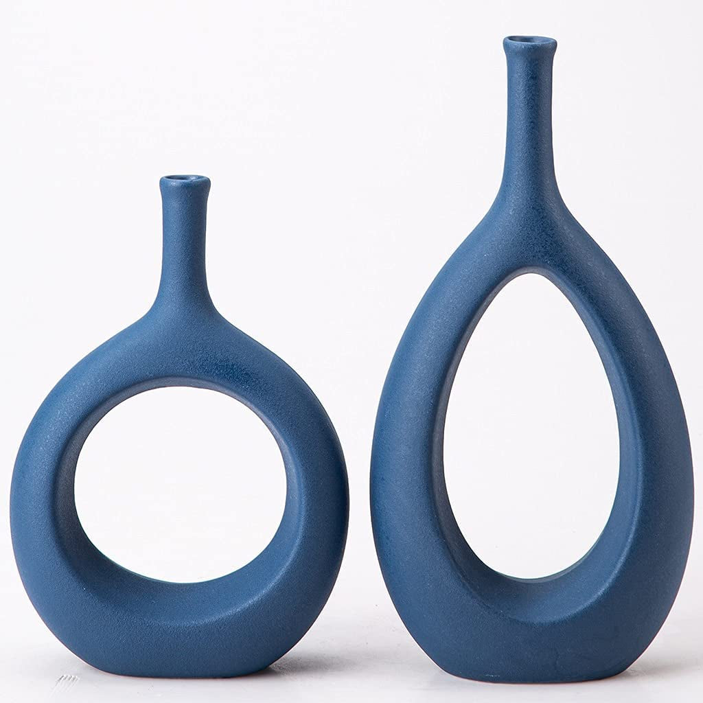 Ceramic Oval Geometric Vase, White, 11"