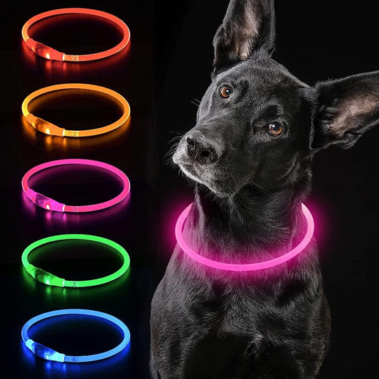 LED Dog Collar USB Rechargeable Light up Dog Collar Adjustable TPU Pet Collars for Large Medium and Small Dogs (Pink)