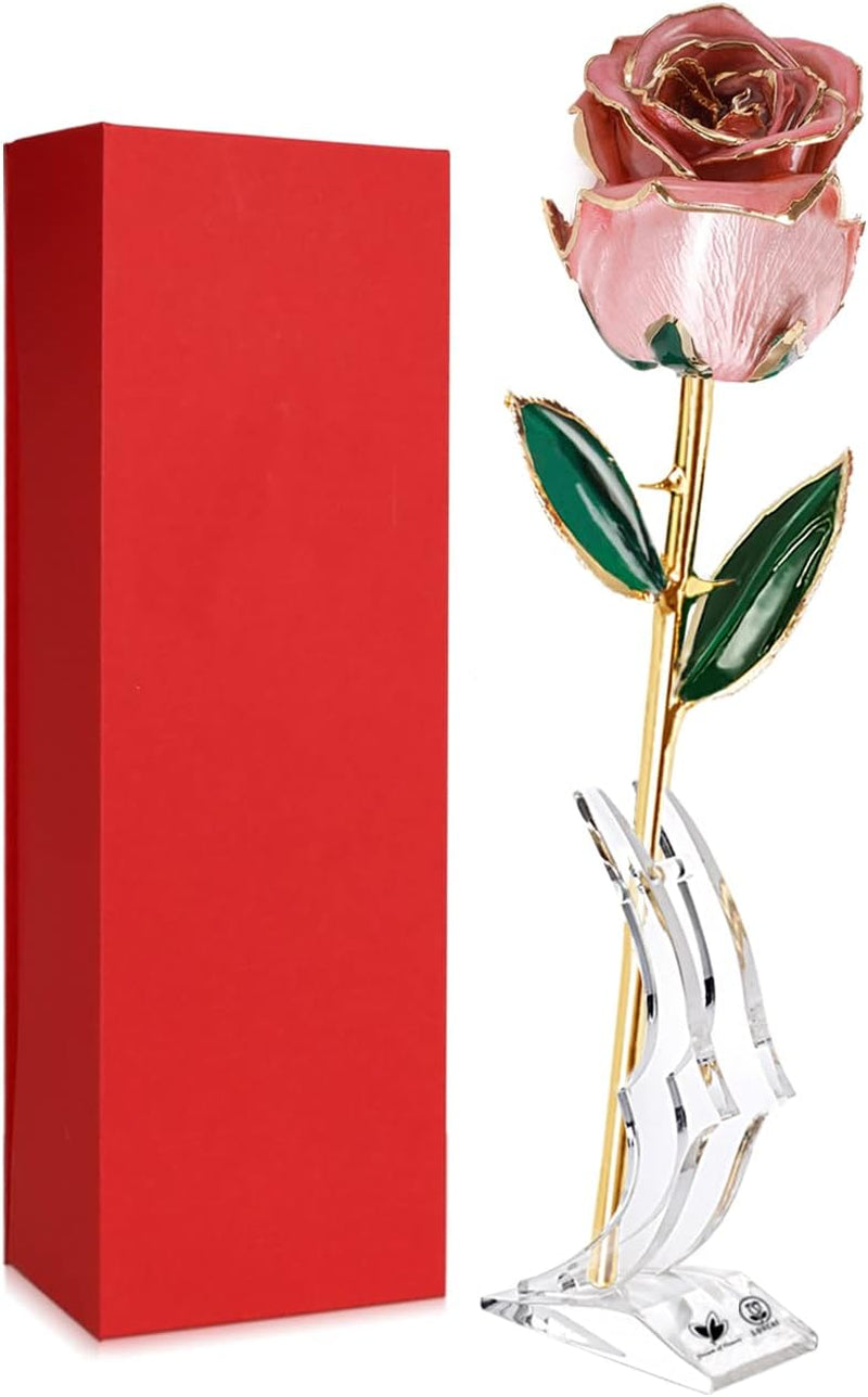 Birthday Gifts 24K Gold Rose, Gold Plated Rose Dipped Rose Everlasting Long Stem Real Rose, Rose Flower Gifts for Valentine'S Day/Christmas/Graduation/Best for Her,Mom,Wife,Women