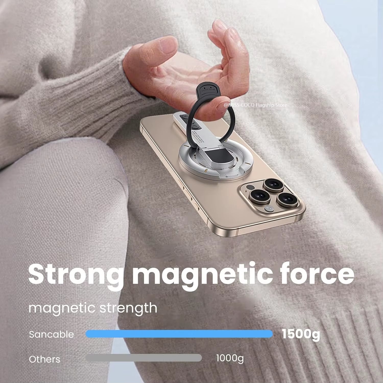 For Magsafe Phone Grip Stand, 3-In-1 Magnetic Finger Ring Holder Double-Sided Magnetic Phone Stand for Iphone 17 16 15 14 13 12