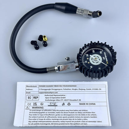 Low Pressure Tire Gauge to 30PSI, 2.5” Mechanical Tire Gauge with Flexible Hose and Angled Chuck, Analog Air Pressure Gauge Glow in the Dark for ATV, off Road, Lawn Mower Etc