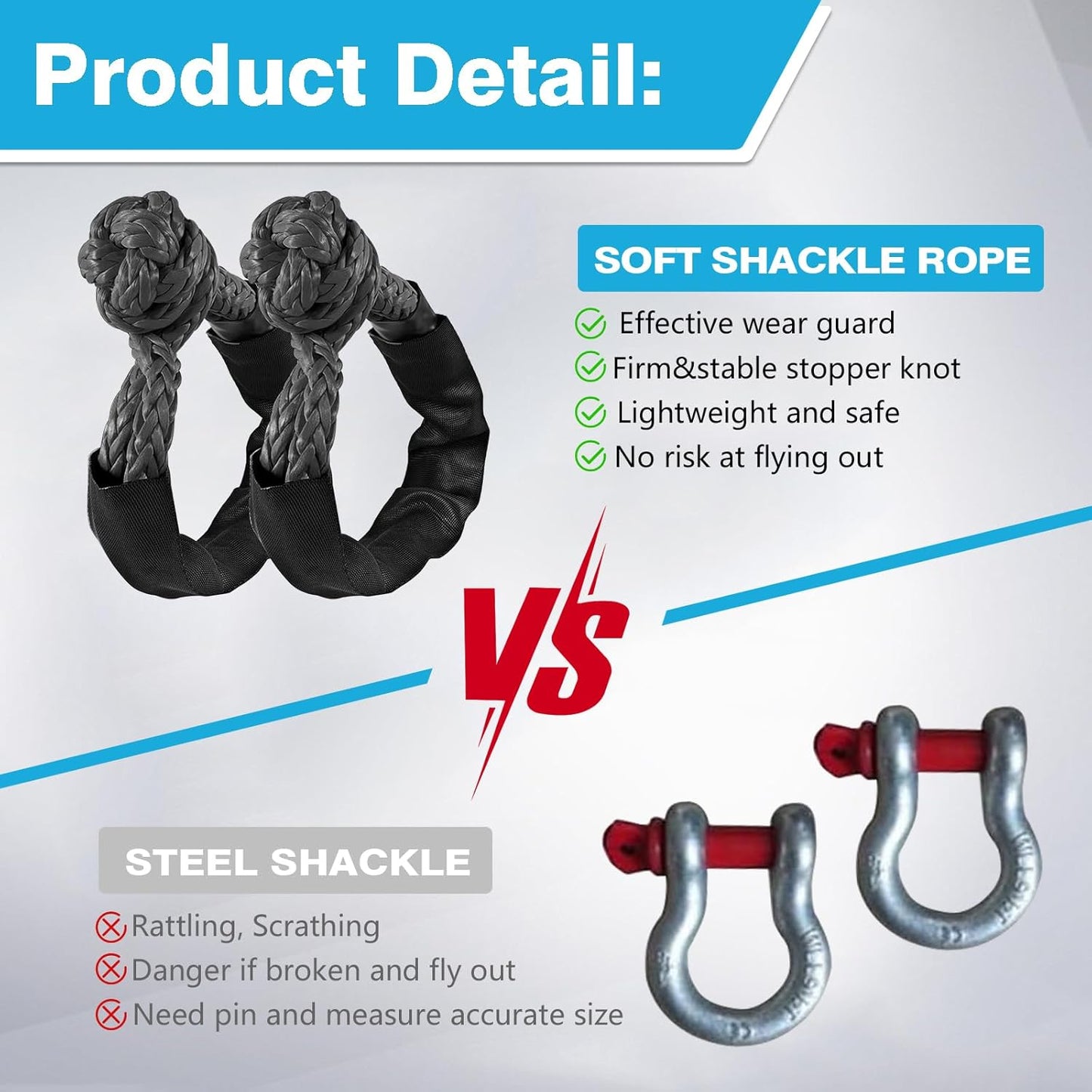 1/2 Inch X 22 Inch Soft Shackles 2 Pack Soft Shackle, (57,000 LBS Breaking Strength) with Protective Sleeve for Off-Road Sailing ATV 4X4 Synthetic Road Recovery Rope Soft Shackle for Recovery