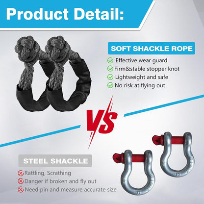 1/2 Inch X 22 Inch Soft Shackles 2 Pack Soft Shackle, (57,000 LBS Breaking Strength) with Protective Sleeve for Off-Road Sailing ATV 4X4 Synthetic Road Recovery Rope Soft Shackle for Recovery