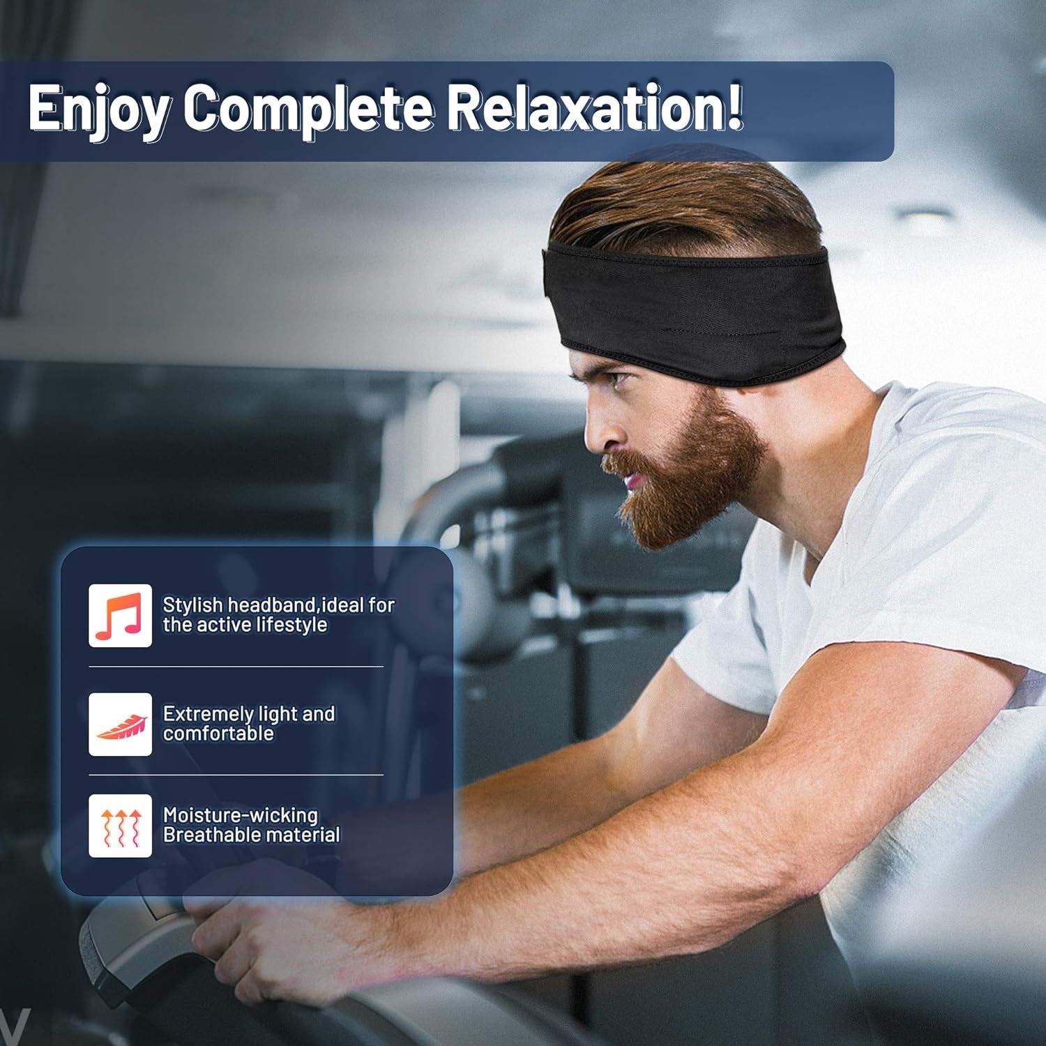 Bluetooth Sports Headband Headphones Ultra-Thin HD Stereo for Workout, Travel, Meditation