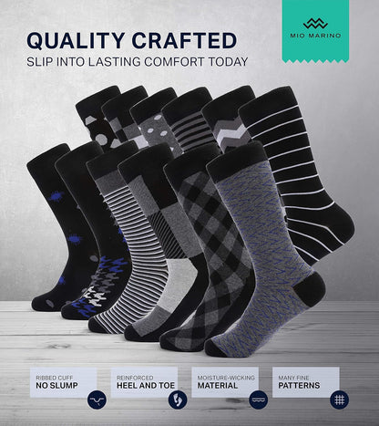 Premium Cotton Odor Resistent Mens Dress Socks | 12 Pack