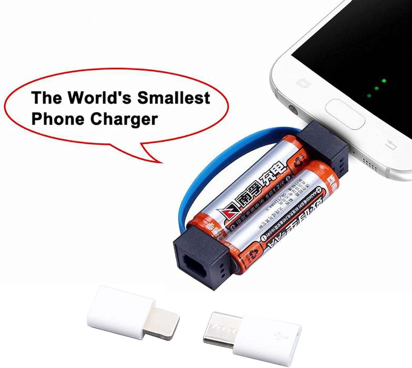 Portable Magnetic AA/AAA Battery Phone Emergency Charger with Microusb-Lightning Adapter and Microusb-Typec Adapter Suit for Cell Phone Smart Devices