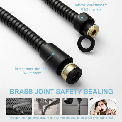 Shower Hose, Kink Free Stainless Steel Shower Hose Attachment Electroplating Handheld Shower Head Hose Flex Hoses Extension with Brass Insert & Nut for Pet Bathing Cleaning 60 Inch, Matte Black