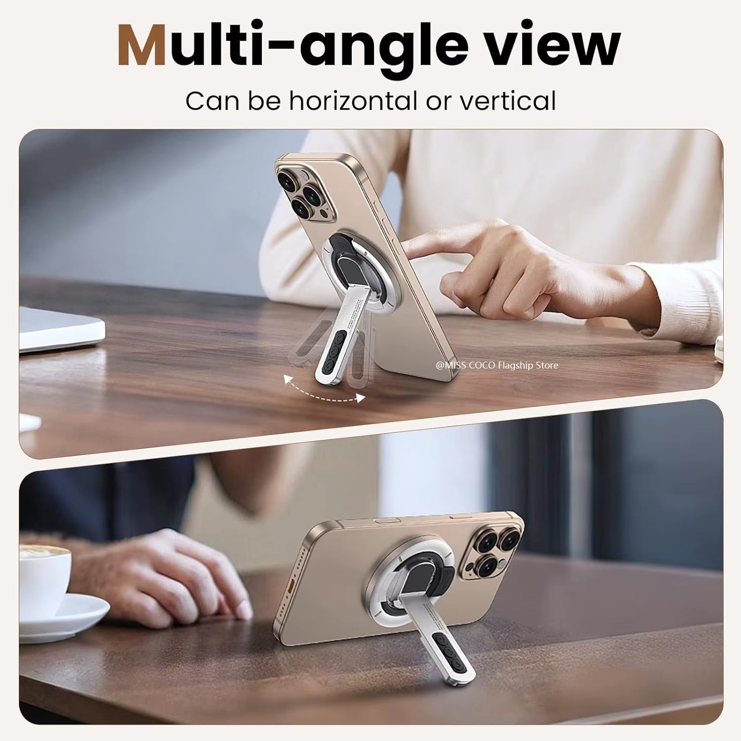 For Magsafe Phone Grip Stand, 3-In-1 Magnetic Finger Ring Holder Double-Sided Magnetic Phone Stand for Iphone 17 16 15 14 13 12