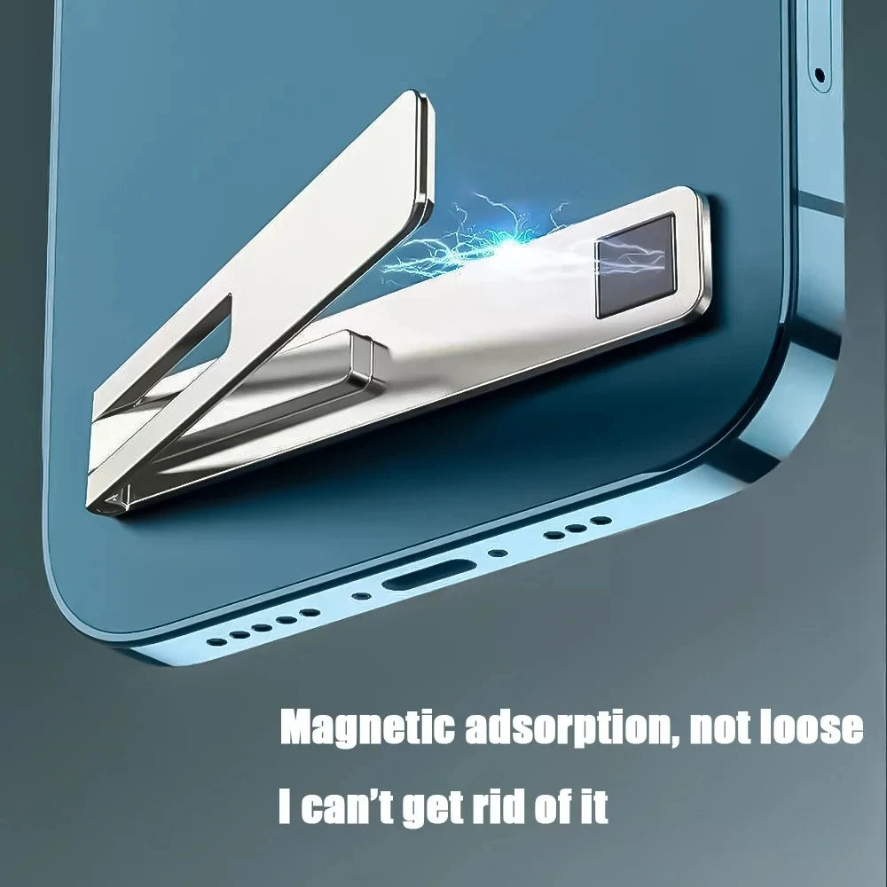 Mobile Phone Holder Bracket Magnetic Ultra Thin Foldable Metal Alloy Desktop Cell Phone Stand for Iphone 15 13 Xiaomi