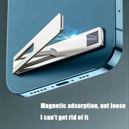 Mobile Phone Holder Bracket Magnetic Ultra Thin Foldable Metal Alloy Desktop Cell Phone Stand for Iphone 15 13 Xiaomi