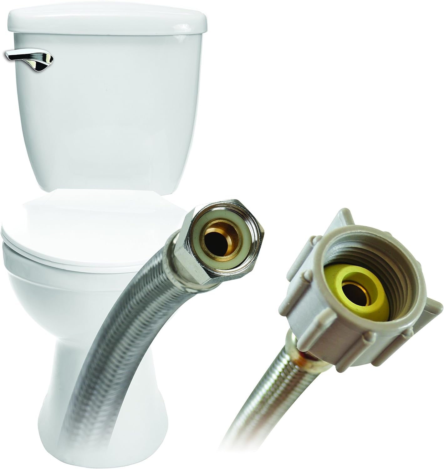 B1T16 Toilet Connector, Braided Stainless Steel-3/8-Inch Female Compression Thread X 7/8-Inch Female Ballcock Thread, 16-Inch Length