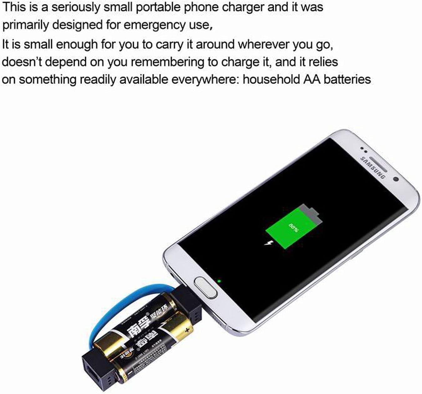 Portable Magnetic AA/AAA Battery Phone Emergency Charger with Microusb-Lightning Adapter and Microusb-Typec Adapter Suit for Cell Phone Smart Devices