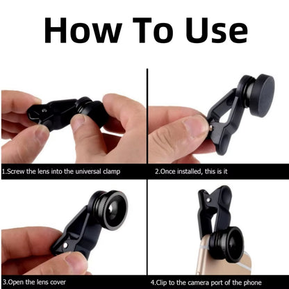 3 in 1 Phone Fisheye Lens 0.67X Wide Angle Micro Camera Lens Zoom Fish Eye Smartphone Len Kit with Phone Clip for All Smartphone